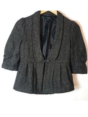 GRACIA Fashion Peplum Jacket Black Metallic Ruched Sleeve Blazer Size Small